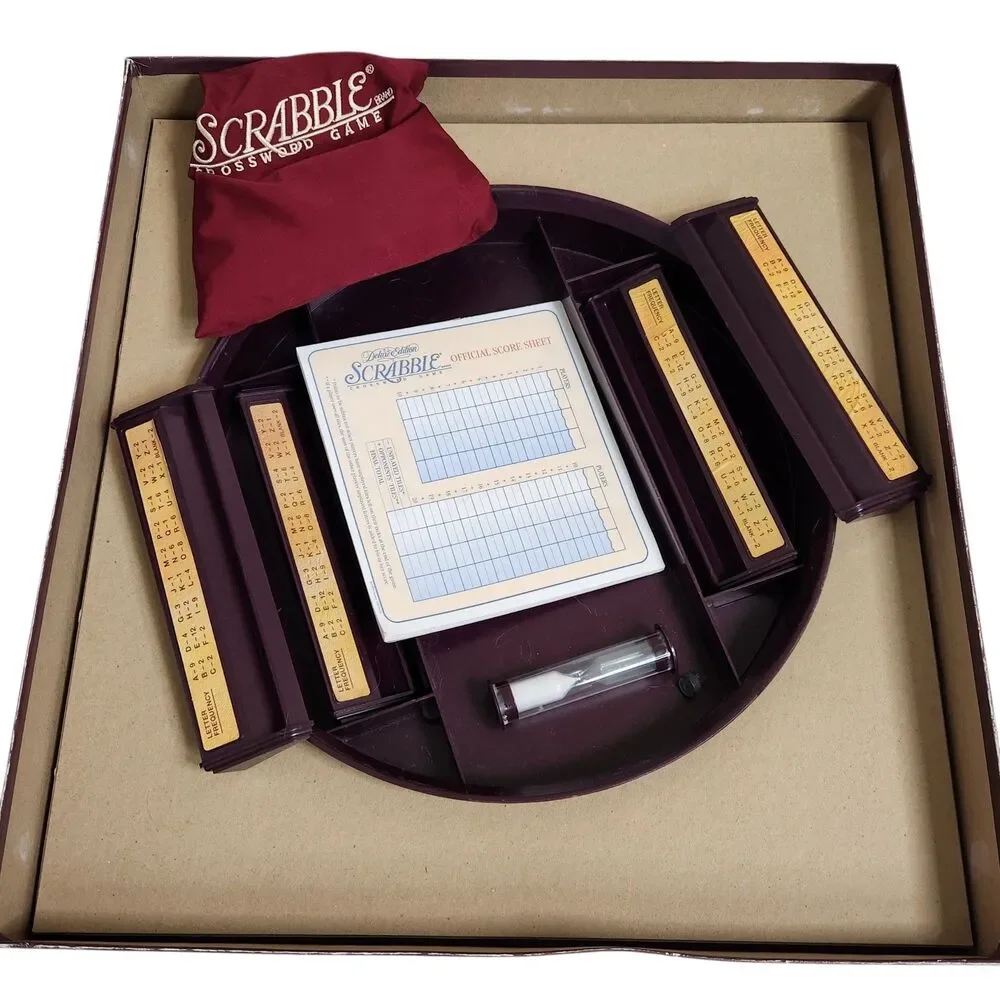 Vintage Scrabble Deluxe Edition Crossword Game Rotating Board 1999